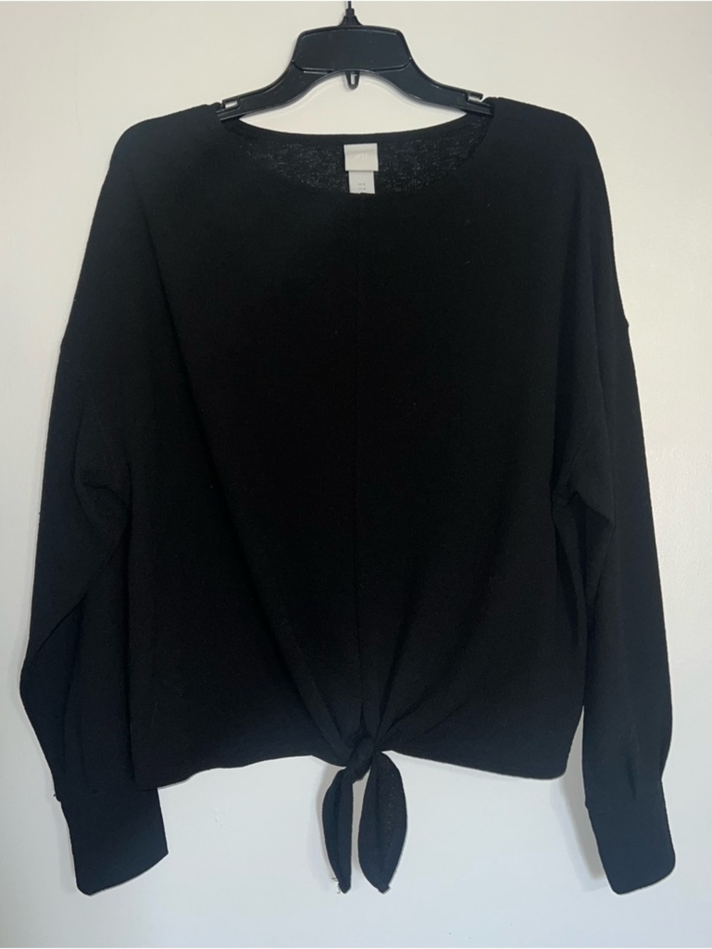 H&M Black Tie-Front Long Sleeve Blouse